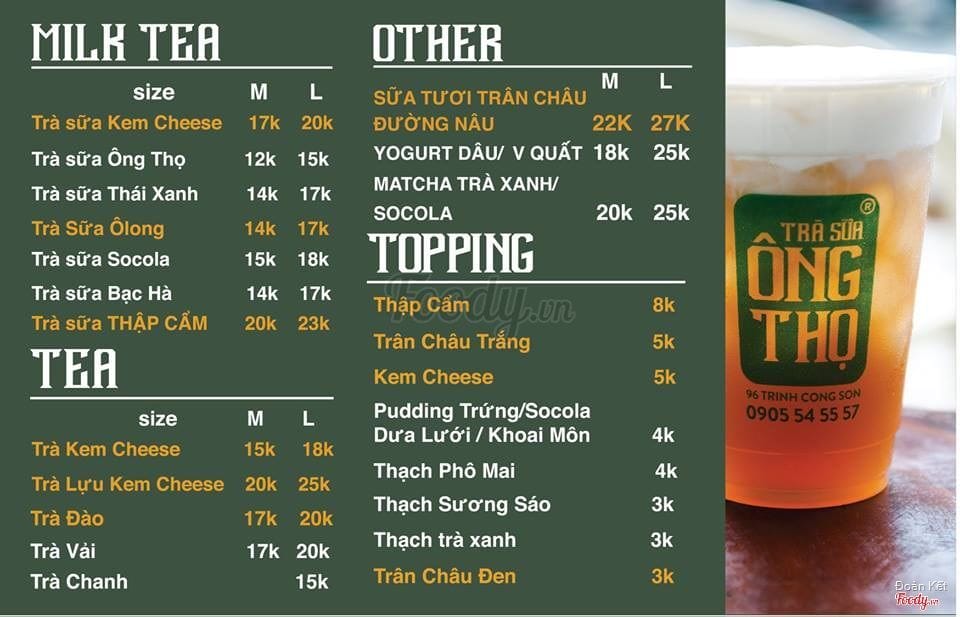 Menu đa dạng tại Ông Thọ